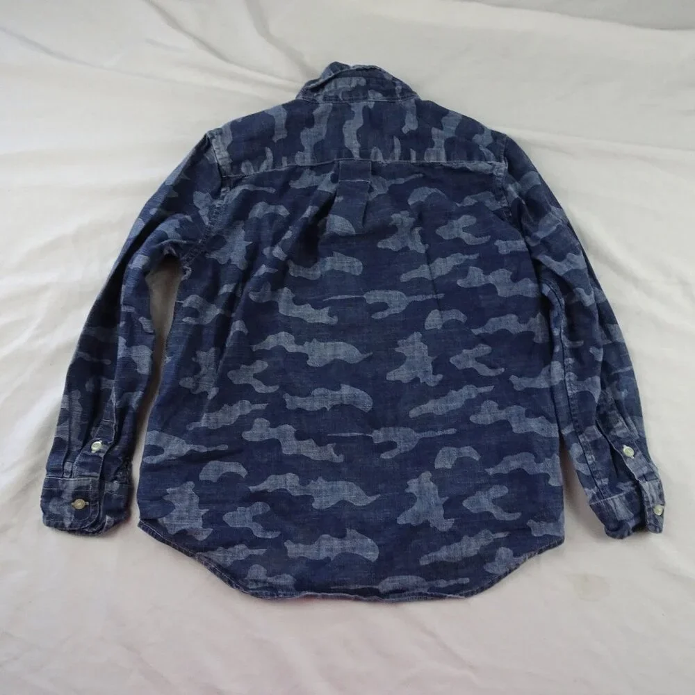 Ralph Lauren Kids Youth Boy Blue Camouflage Button Down Shirt Size 7